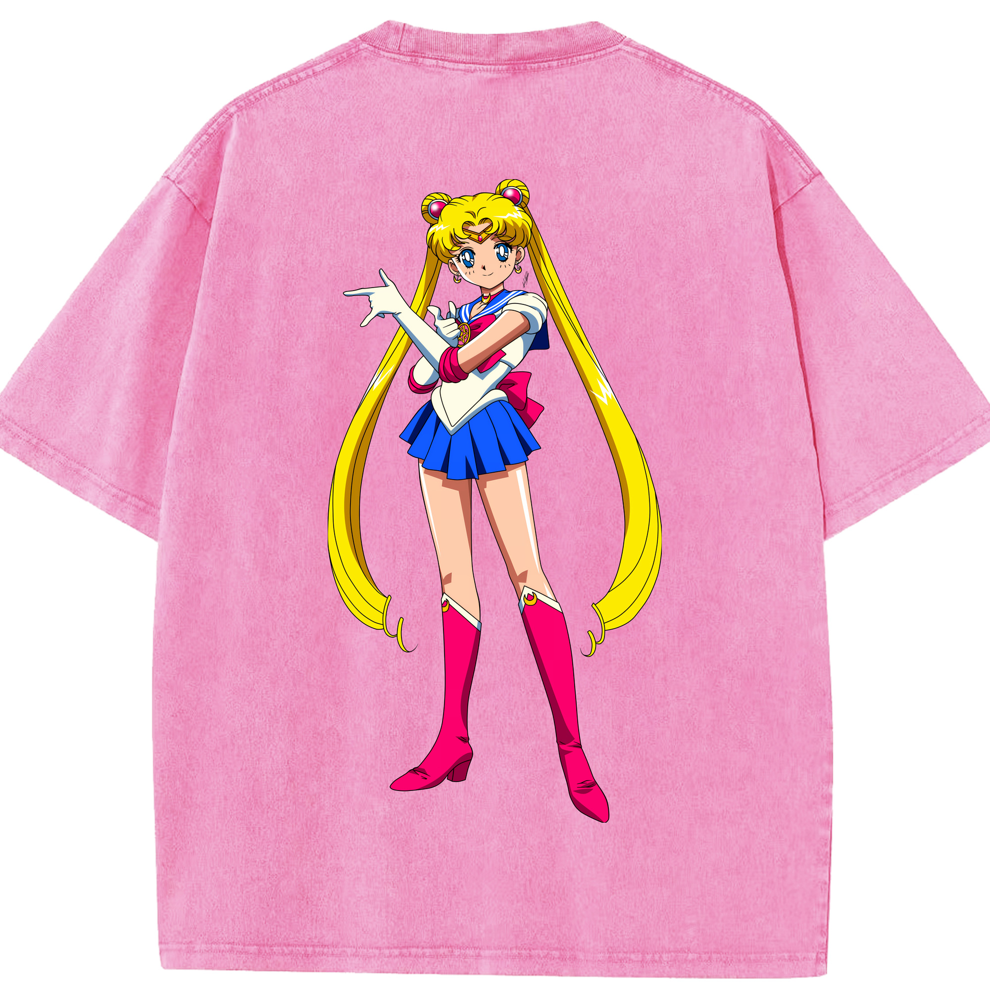 （画像用） 美少女戦士セーラームーン 月野 うさぎ つきの うさぎ Sailor Moon Tsukino Usagi 綿100% ヴィンテージ風 半袖Tシャツ（背面プリント）